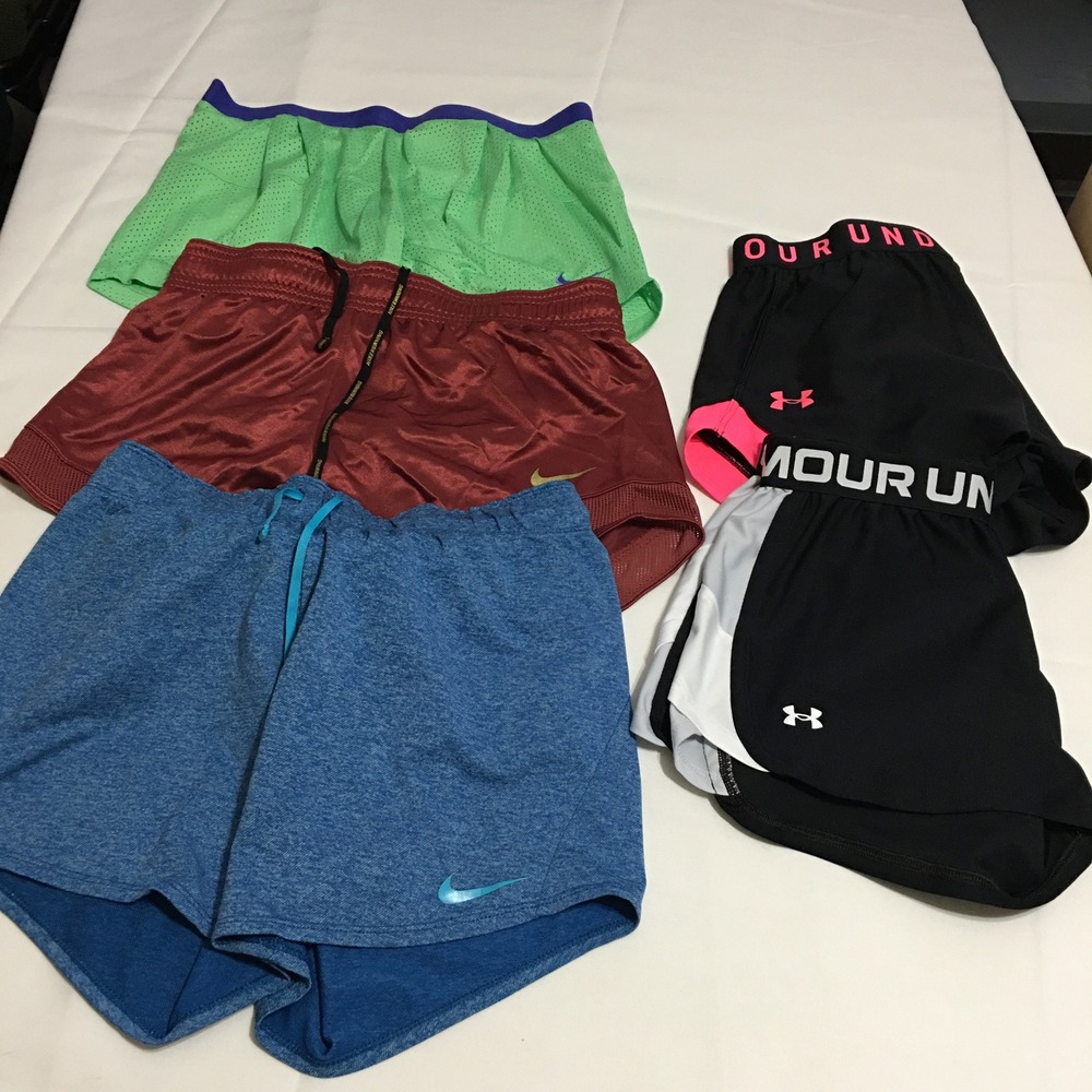 Lot of 5 Nike Under Armour Athletic Shorts Women Small Multicolor Running Gym